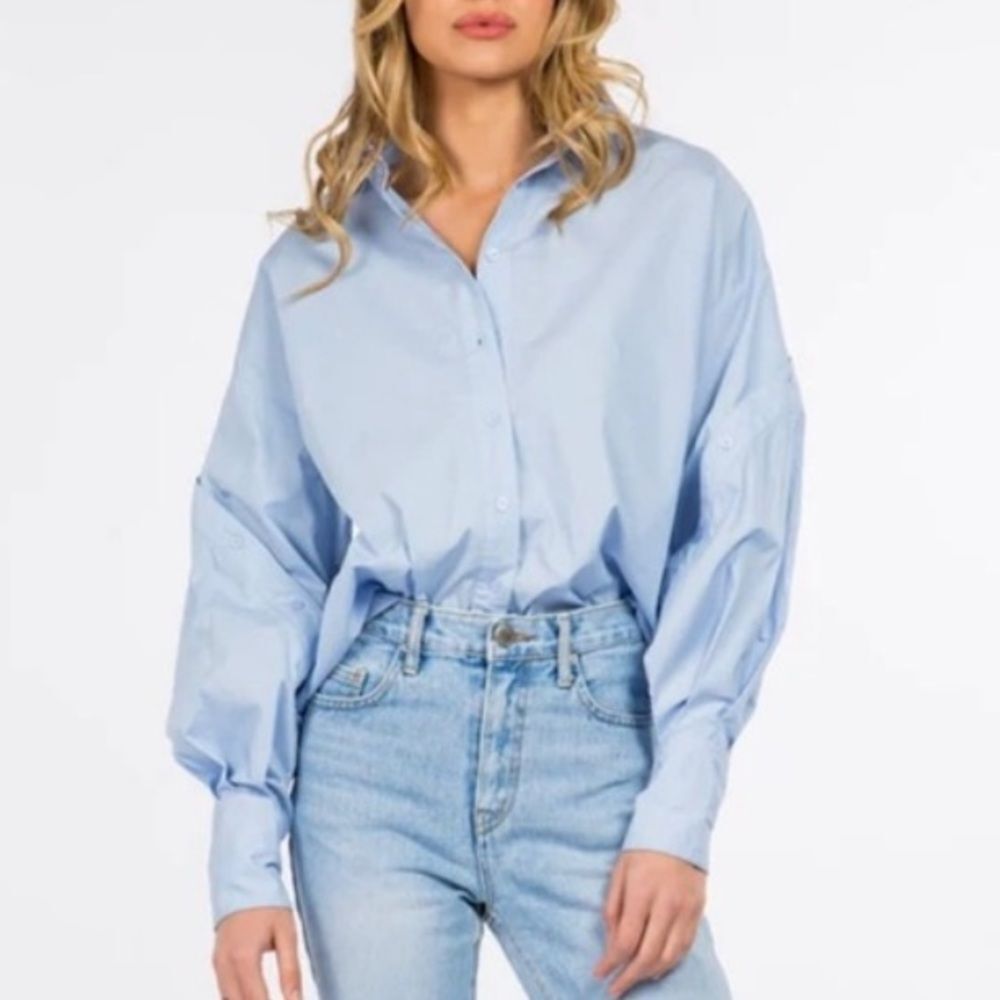 NWT Whiteroom+Cactus Button Detailed Sleeves Shirt Size M in Light Blue